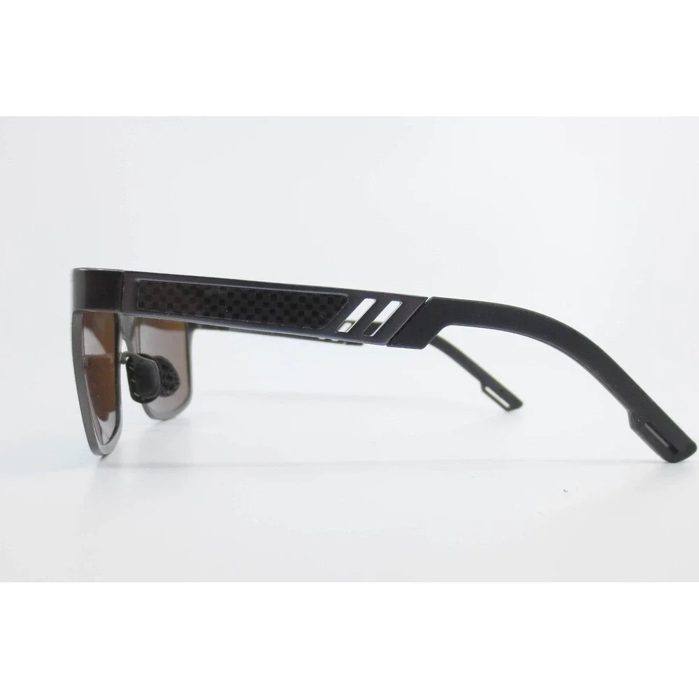 Matte Black Rectangular Sport Sunglasses with Blue Mirrored Lenses Carbon Fiber
